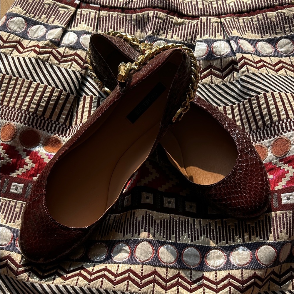 Rachel Zoe Elegant Brown/Burgundy Chain-Embellished Women's Flats